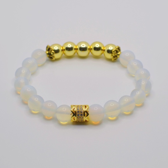Moonstone and Gold Hematite with Zircon in Copper Charm Gemstone Bracelet - Picture 2 of 7